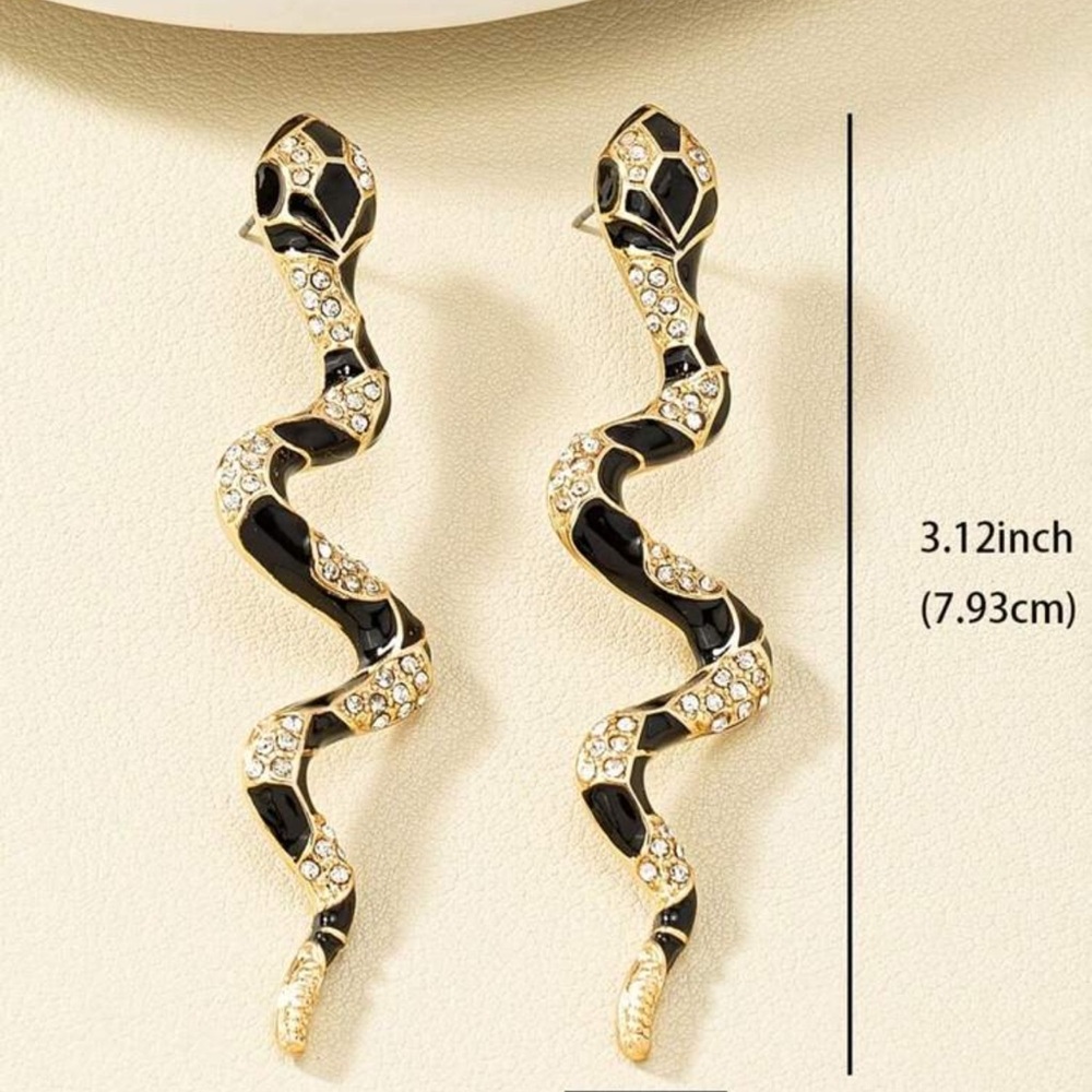 Elegant Black and Gold Snake Earrings, Gold and Black Snake Earrings - Picture 6 of 6